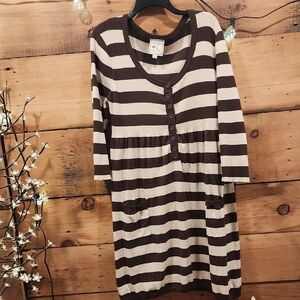 Pink Rose White and Black Long Sleeve Babydoll Dress